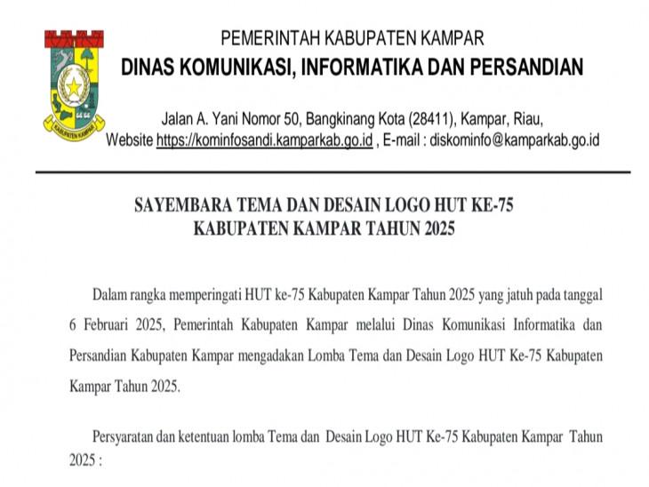 Ayo Ikut Berkreasi, Sayembara Tema dan Desain Logo HUT ke-75 Kabupaten Kampar